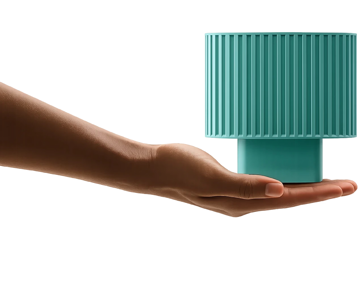 A hand offering the lamp