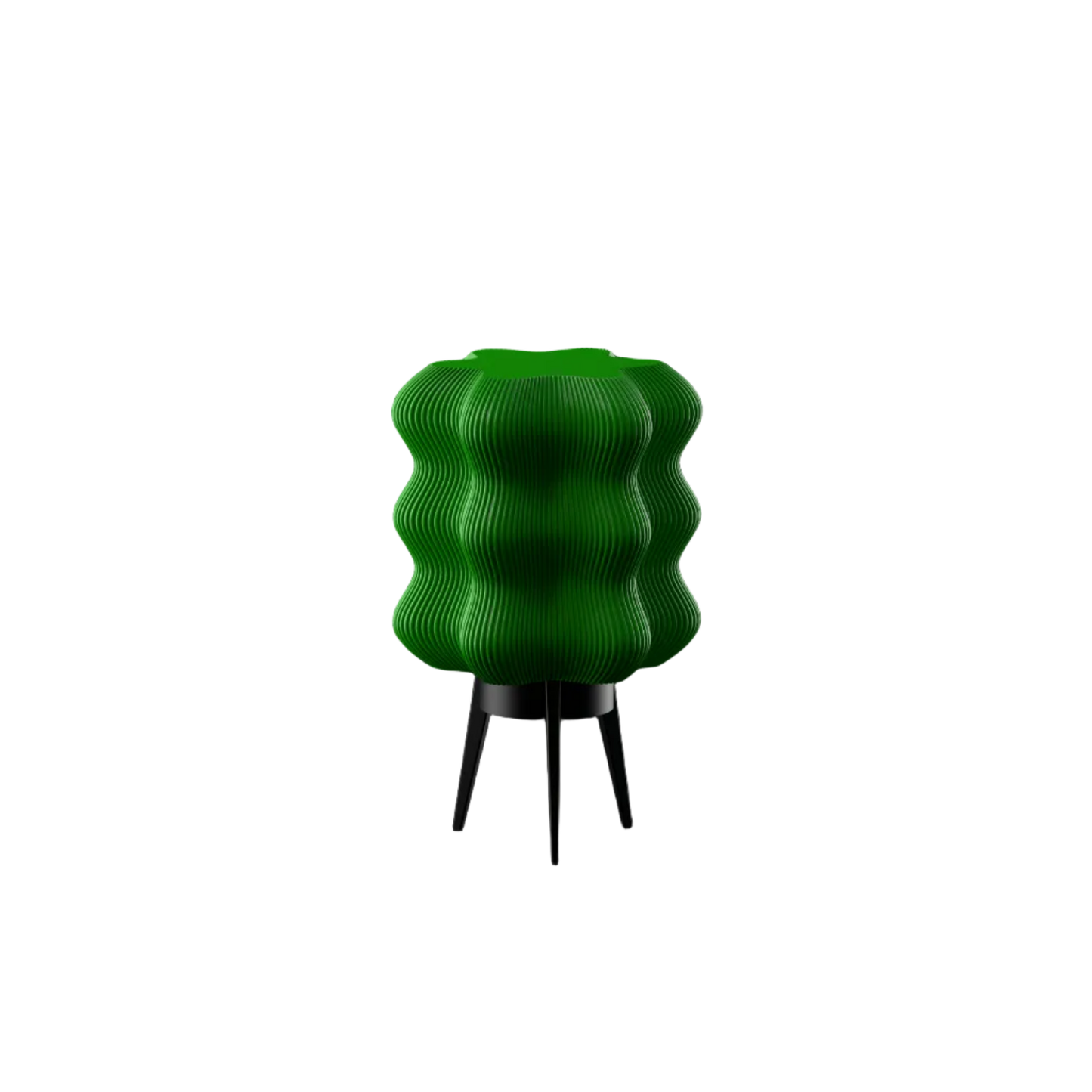 Rechargeable table lamp, green wavy textured shade, modern tripod base