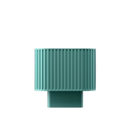 Modern teal ribbed table lamp, wide fluted top, narrow rectangular base