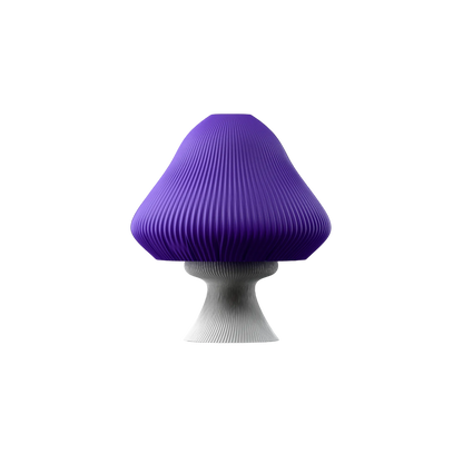 Purple mushroom-shaped lamp on a black background