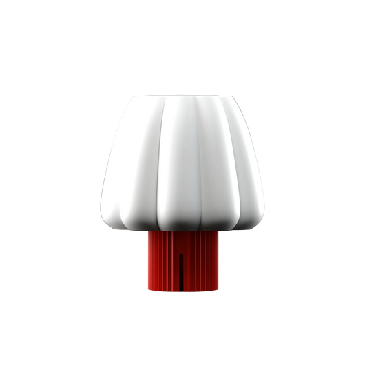 White ribbed dome lampshade with red pleated base table lamp