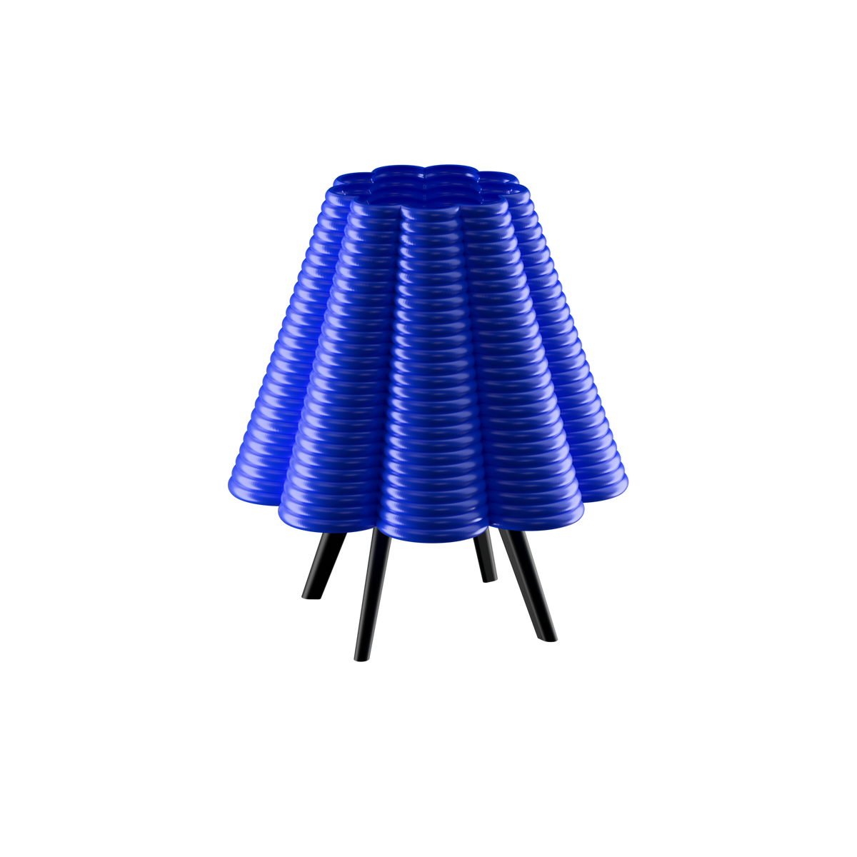 Blue lamp with a ribbed design on a white background