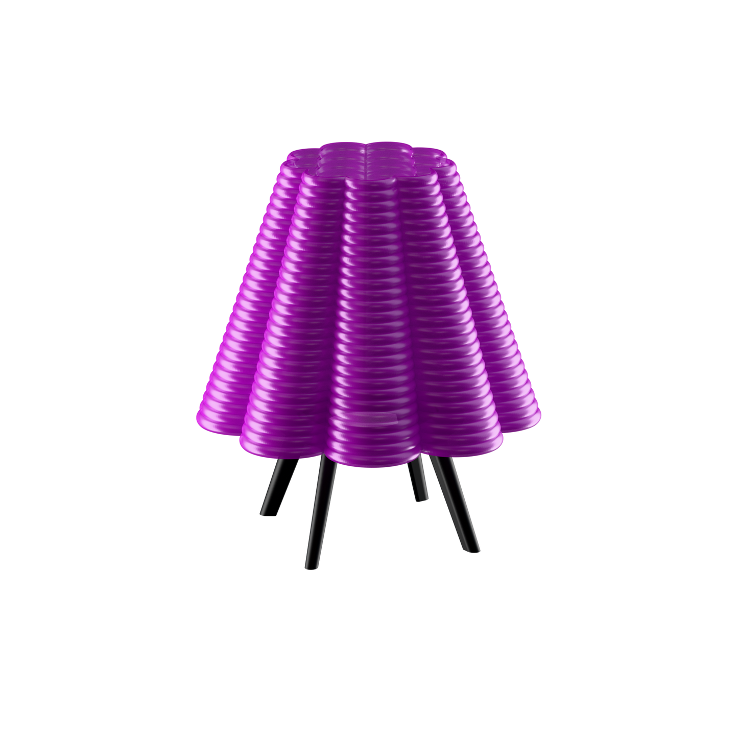 Ripple Lamp in pink - pleated cone shade on slim black tripod legs
