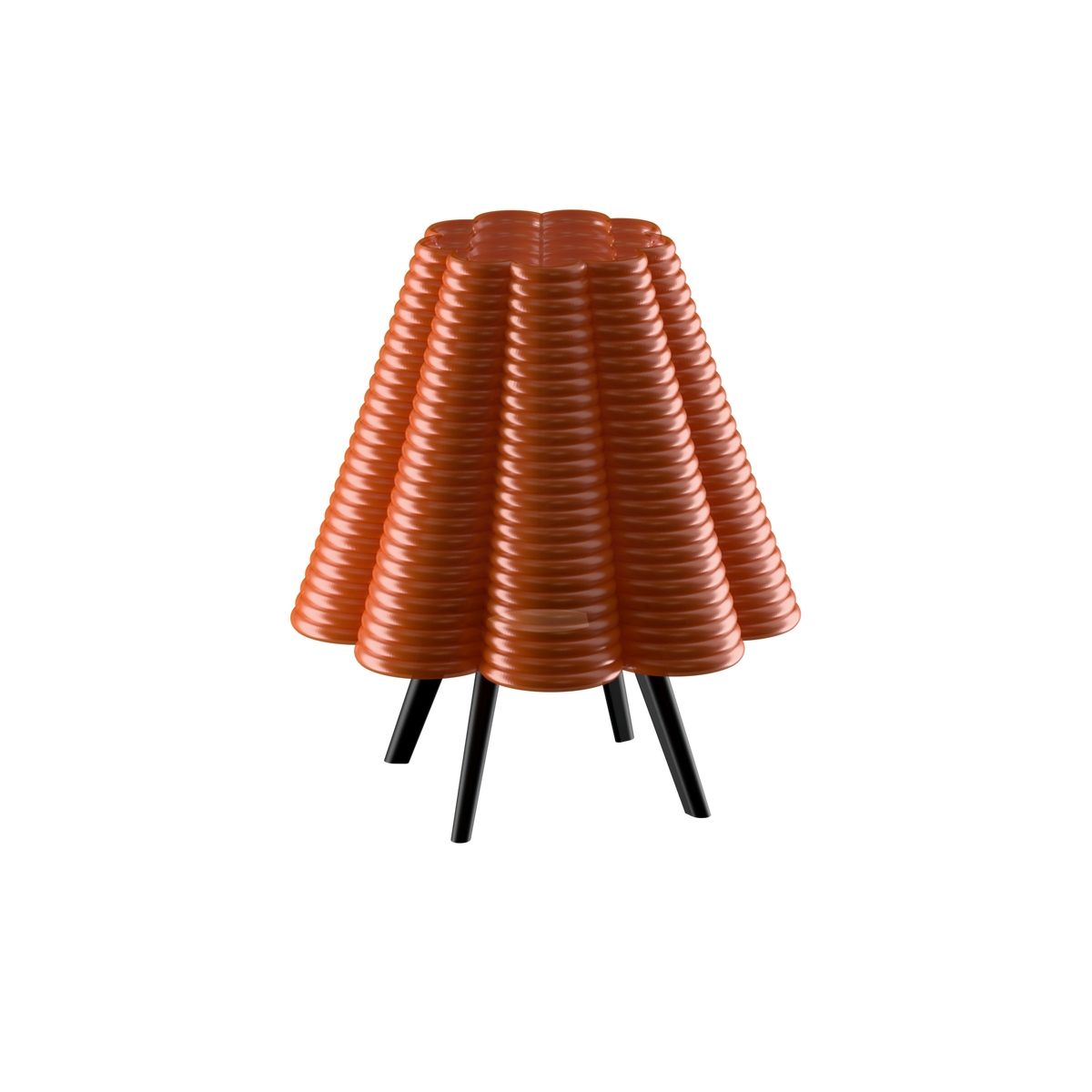 Modern tripod table lamp - Ripple - orange fluted lampshade design