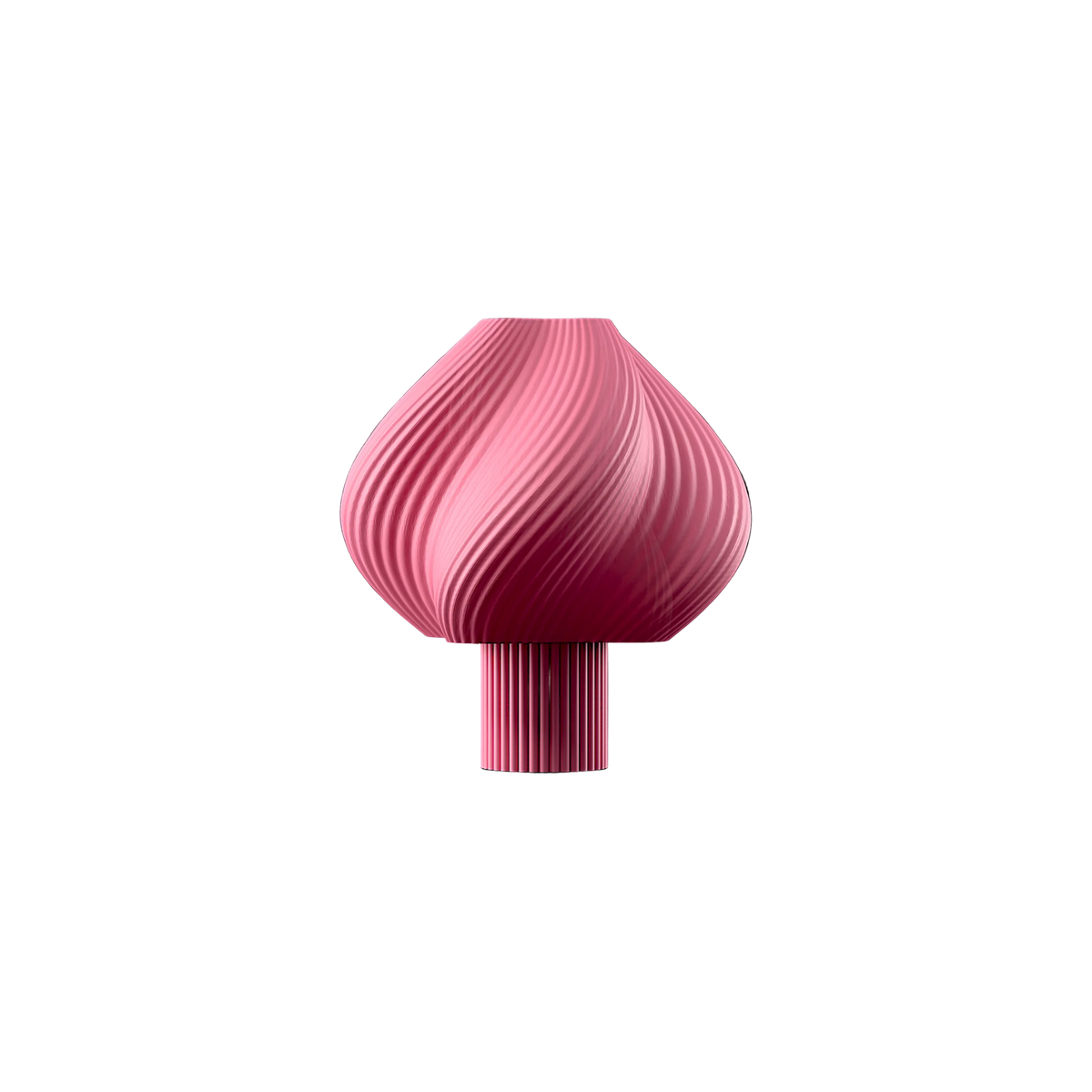 Pink swirl bulb-shaped table lamp with twisted ribbed design