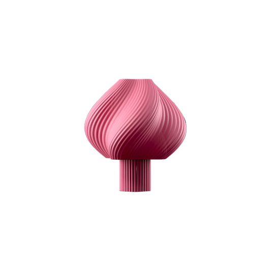 Pink swirl bulb-shaped table lamp with twisted ribbed design