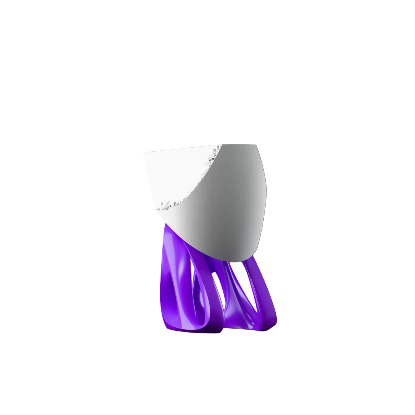 Zenith Lamp - white asymmetric shade with twisted purple sculptural base